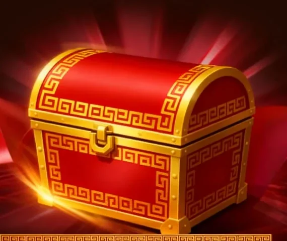 Peti merah berlapis emas dari artwork resmi idrgame, potongan tanpa teks promosi